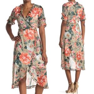 NWT Kensie Sage Green Floral Ruffle Midi Dress